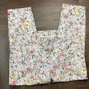 Cottagecore Botanical Floral Capri Pants Womens XL White Multicolor Paris Art
